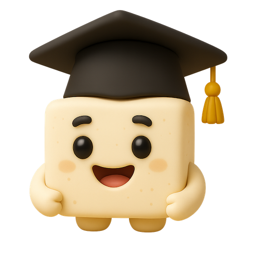 Toffu graduation mascot celebrating learning completion